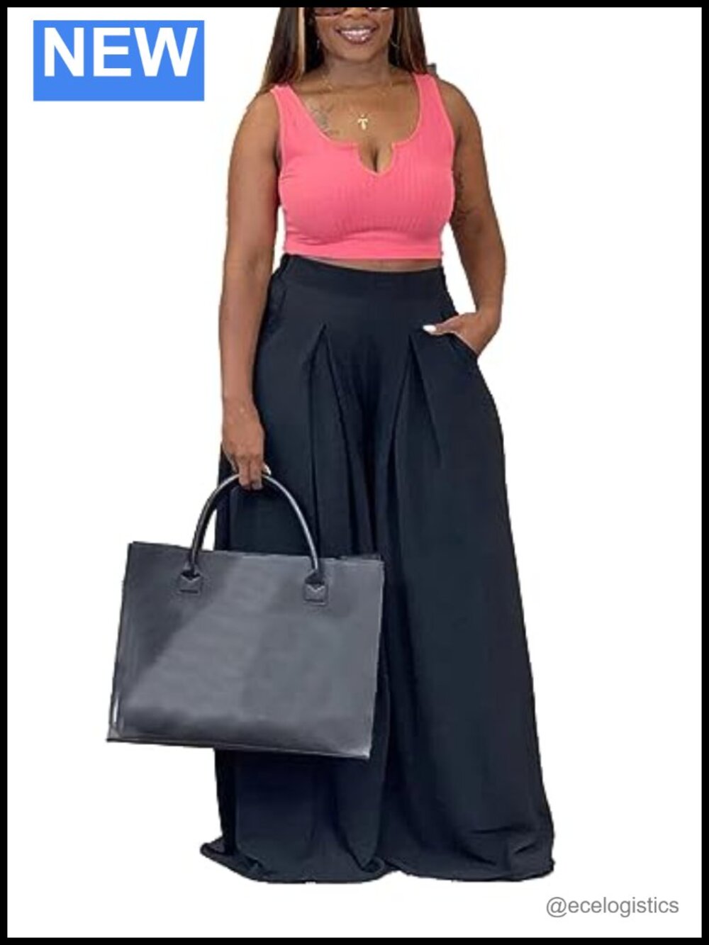 Plus Size Wide Leg Palazzo Pants High Waist Lounge Pants with Pockets